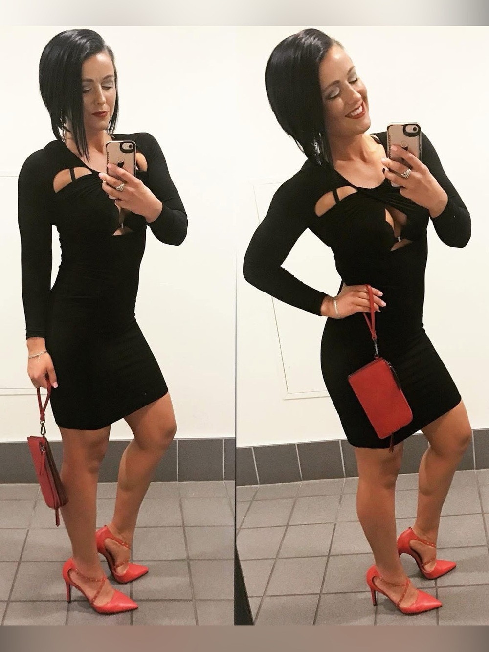 Black Long Sleeve Midi Dress by Dance Marvel. Pretty cut outs